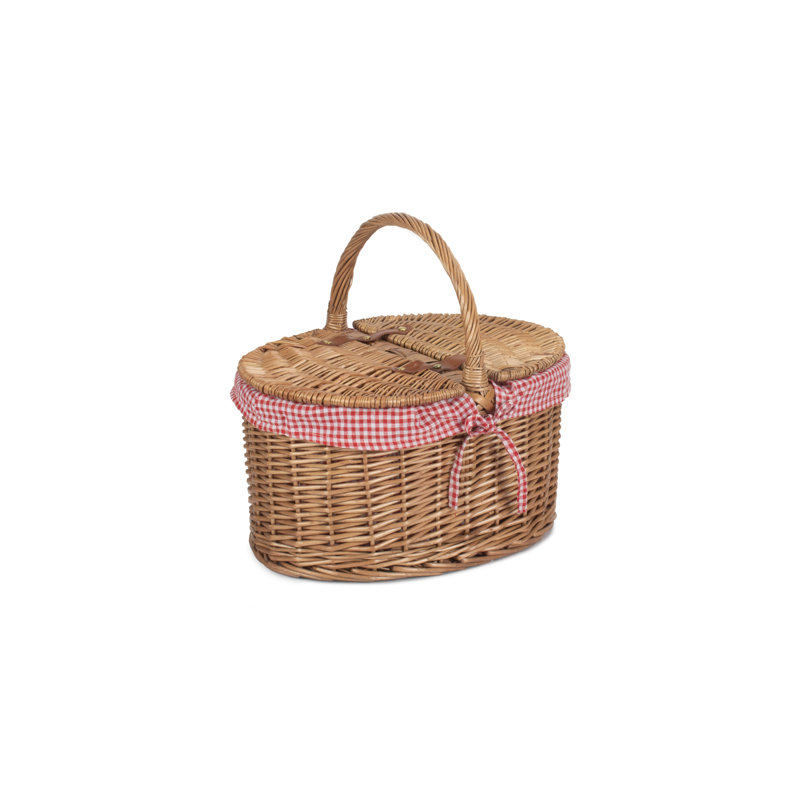 Wicker Lidded Picnic Hamper Basket with Lining, Red
