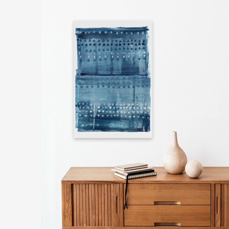 Indigo Rythme I - Art abstrait géométrique à l'aquarelle, H 24 po x l 16 po
