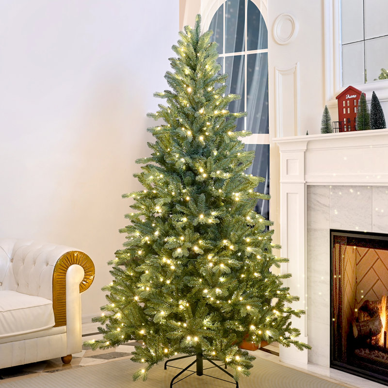 Arbre de Noël artificiel pré-éclairé avec embouts de branches mixtes en PE et PVC, lumières blanc chaud, charnières de qualité supérieure