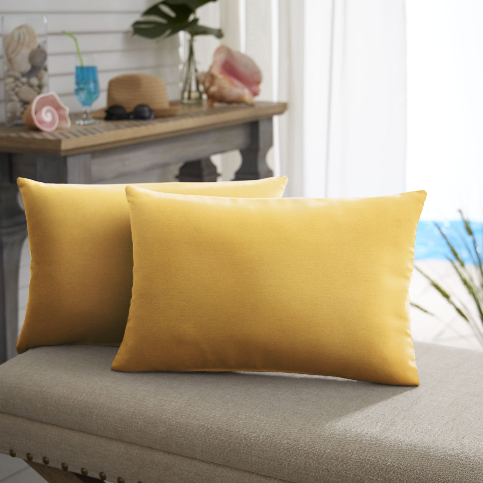 Almeda Indoor/Outdoor Lumbar Throw Pillow, 16" x 26", Fresco Daffodil