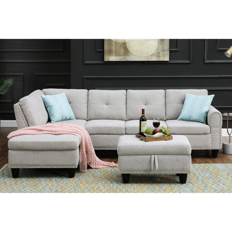 Canapé modulaire en lin faisant face à gauche avec coussins de couleur grise pour un salon chic de 98 po de largeur, faisant face, rembourré