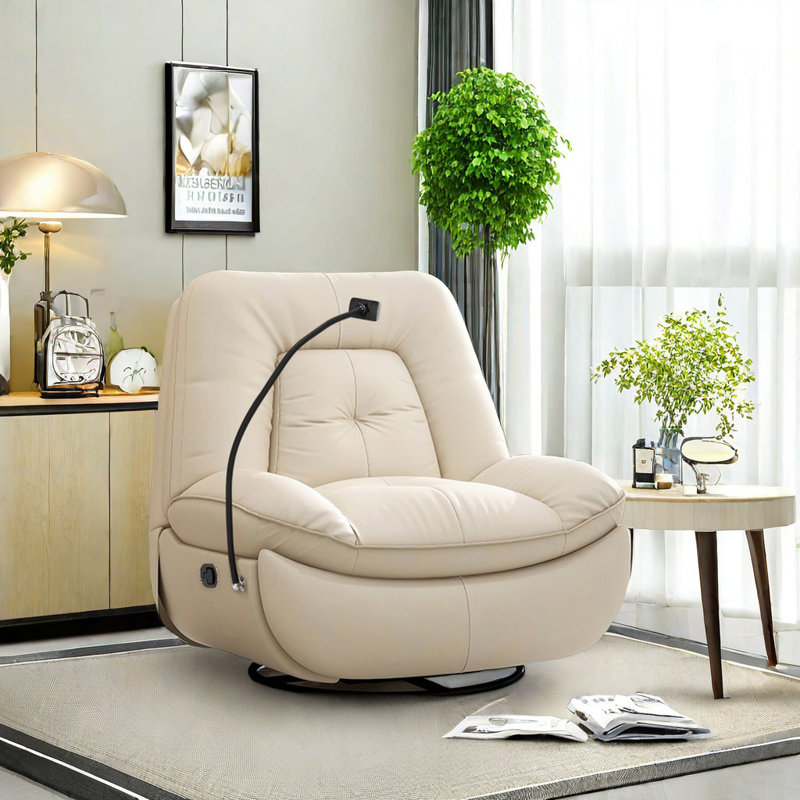 Fauteuil inclinable pivotant en similicuir Sulley, Ivoire ivoire