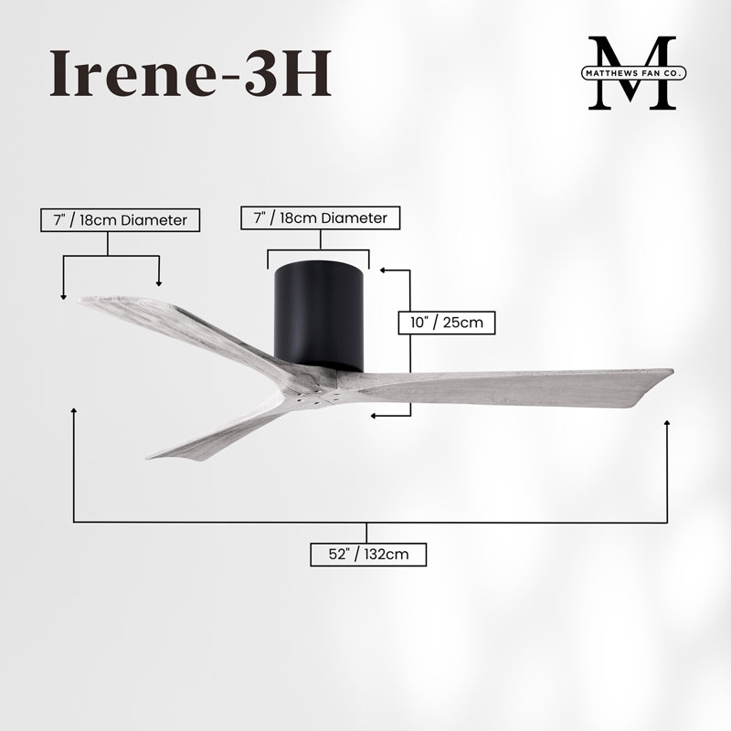 Ventilateur de plafond à 3 pales Olivier, Noir mat, Ton bois de grange, 52"
