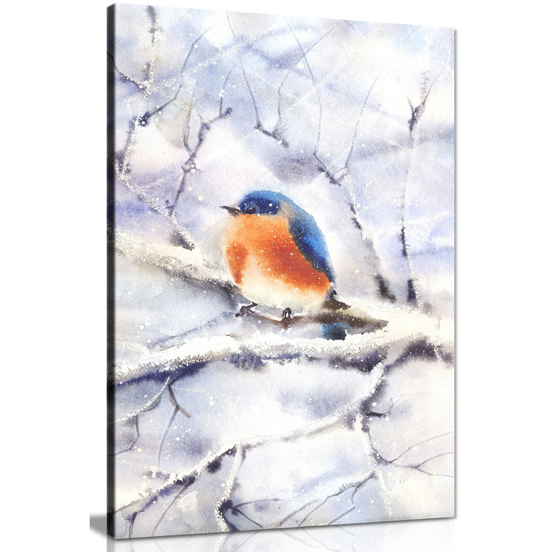 Winter Robin In The Snow - Wrapped Canvas Print, 61cm H x 41cm W