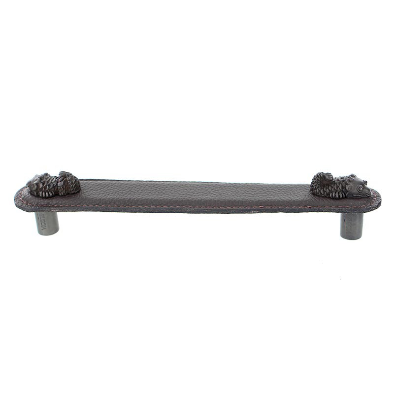 Pollino Bar / Handle Pull, 4", Vintage Pewter/Brown
