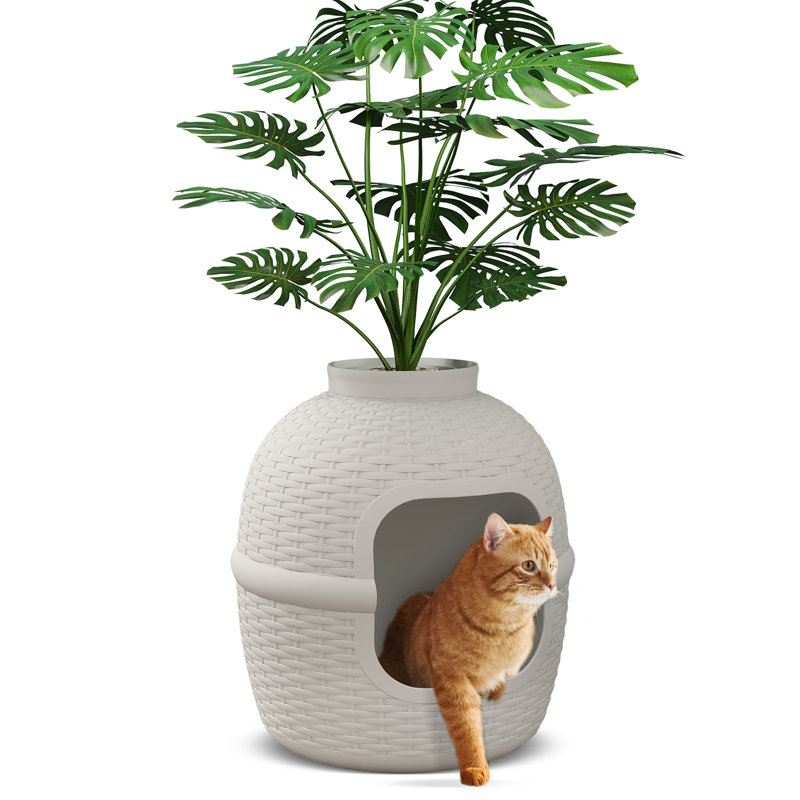 Enceinte de litière cachée avec pot à fleurs Damase, gris