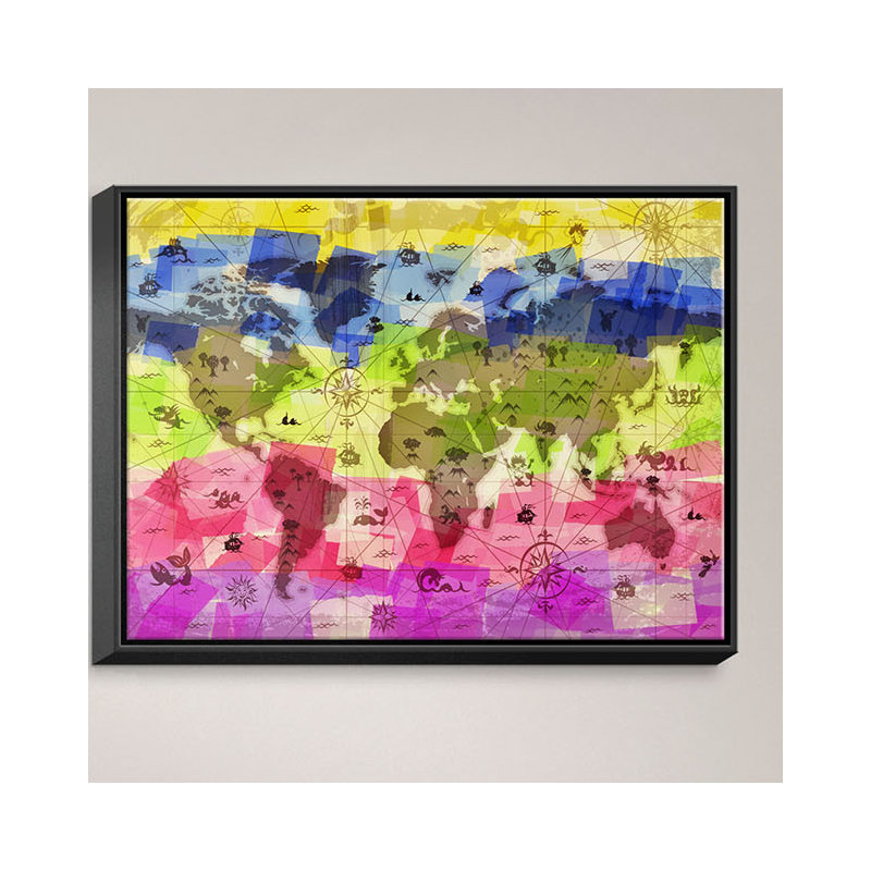 «Whimsical World Map II», impression, H 11 po x l 14 po x 1,5 po, Toile tendue