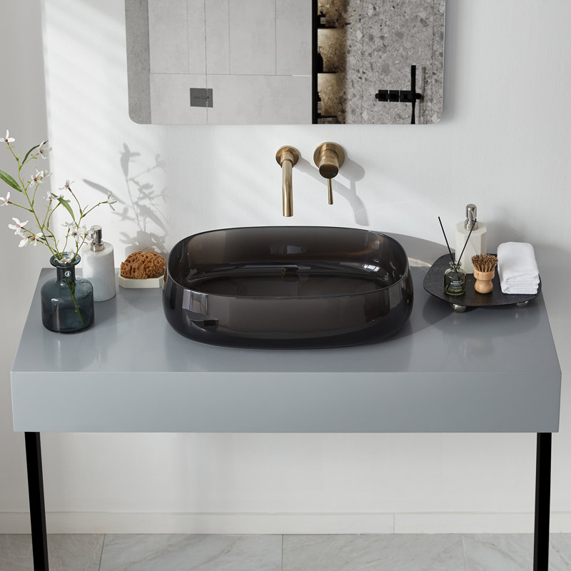 Pensen 23" x 15" Oval Transparent Resin Vessel Bathroom Sink, Black