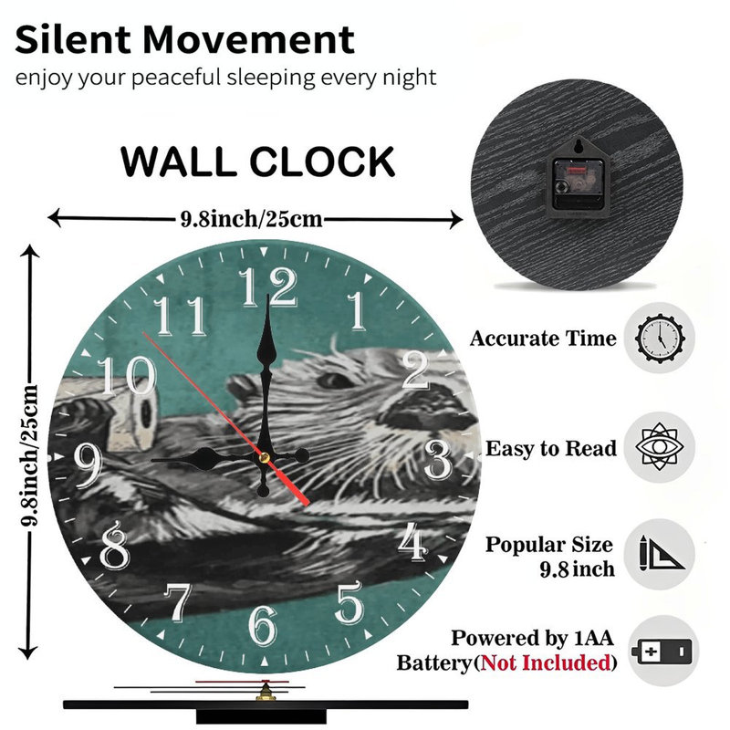 Horloge murale en bois 10 po, mouvement silencieux, à piles (piles AA non incluses), décor artistique, parfait pour les décorations