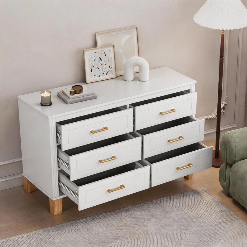 Commode double 6 tiroirs en bois robuste, Blanc