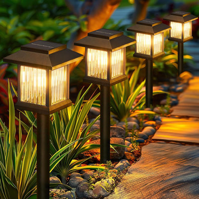 Solar Pathway Lights Outdoor, 14.96" Vintage Solar Garden Lights Outdoor Waterproof, Bright Outdoor Solar Lights For Yard, Led Landscape Lighting Decorative For Walkway Path Lawn Patio