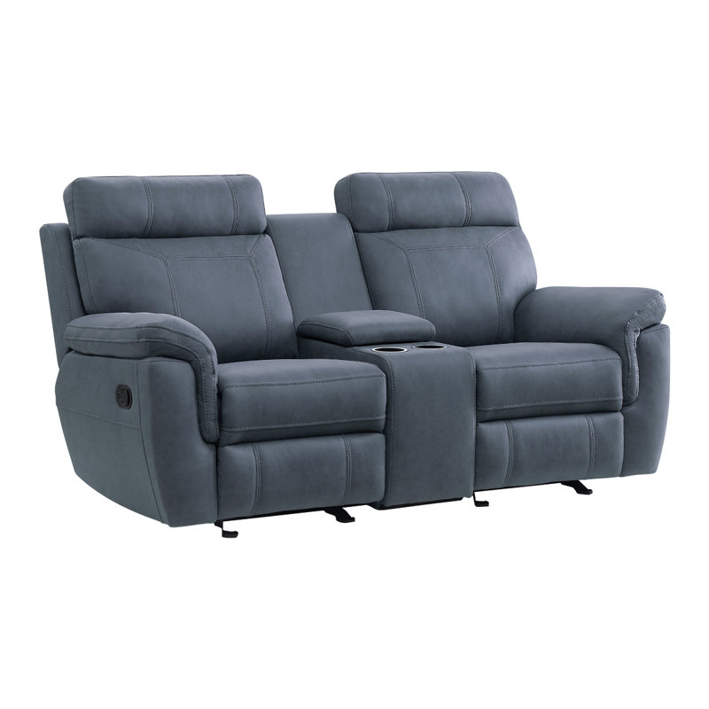 Causeuse inclinable moderne et contemporaine en microfibre 76 po avec double inclinaison manuelle et mouvement coulissant doux, console centrale intégrée avec porte-gobelets Grande-Bretagne