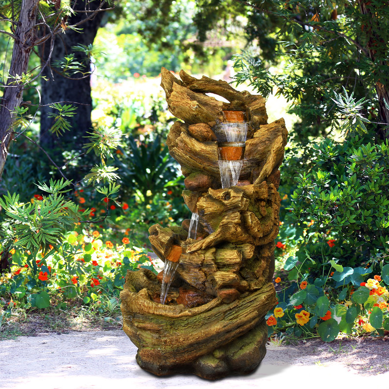Ricka Weather Resistant Floor Fountain with Light, 47" H x 19" W x 27" D