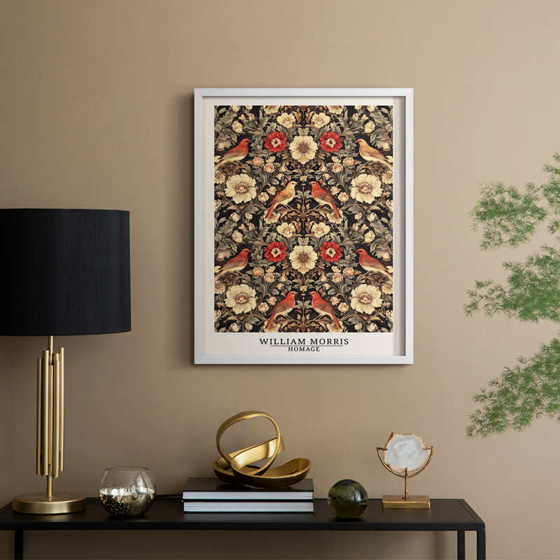 WM MORRIS Series CCCXCVIII Framed Print - Solid Wood, 15" H x 12" W, White