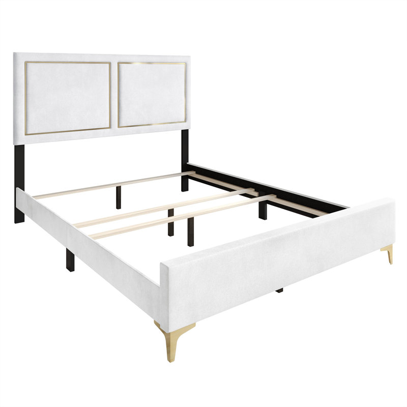Lit tapissier standard Jerell, Blanc, Grand