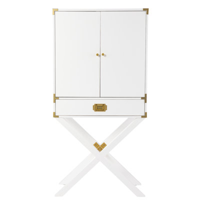 Grand organisateur de boissons blanc - paquet de 12 po de hauteur, mobilier de bar chic, profondeur de 30,32 po, accent doré