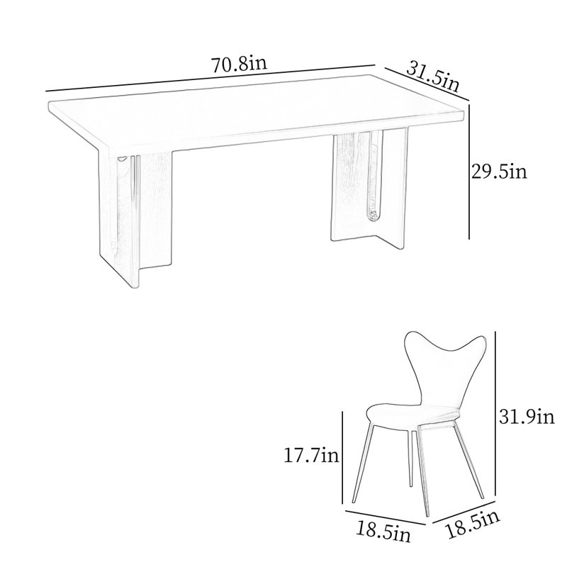Modern Rectangular Rock Slab Dining Table Sets, 29.5"H x 70.8"L x 31.5"D
