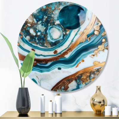 Océan, marbre, Hald, cercle abstrait, art abstrait rond en marbre sur métal