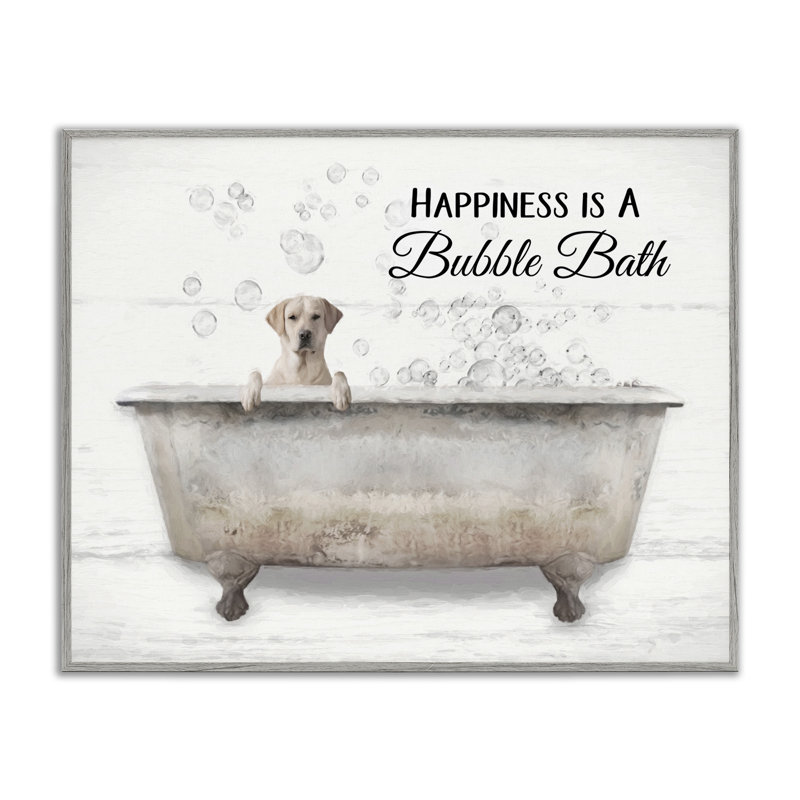 «Stupell Industries Happiness Is A Bubble Bath Dog In Tub Word Design» par Lori Deiter - reproduction d'art