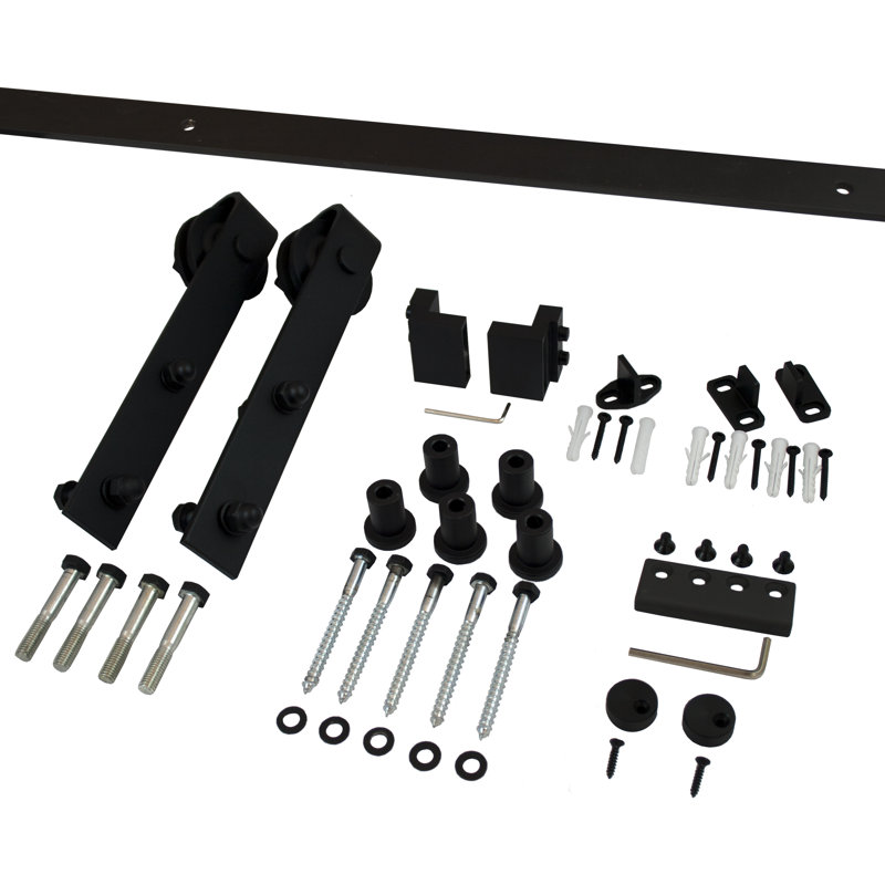 Ensemble de quincaillerie pour porte de grange simple à rail plat standard, Noir, 6 pi
