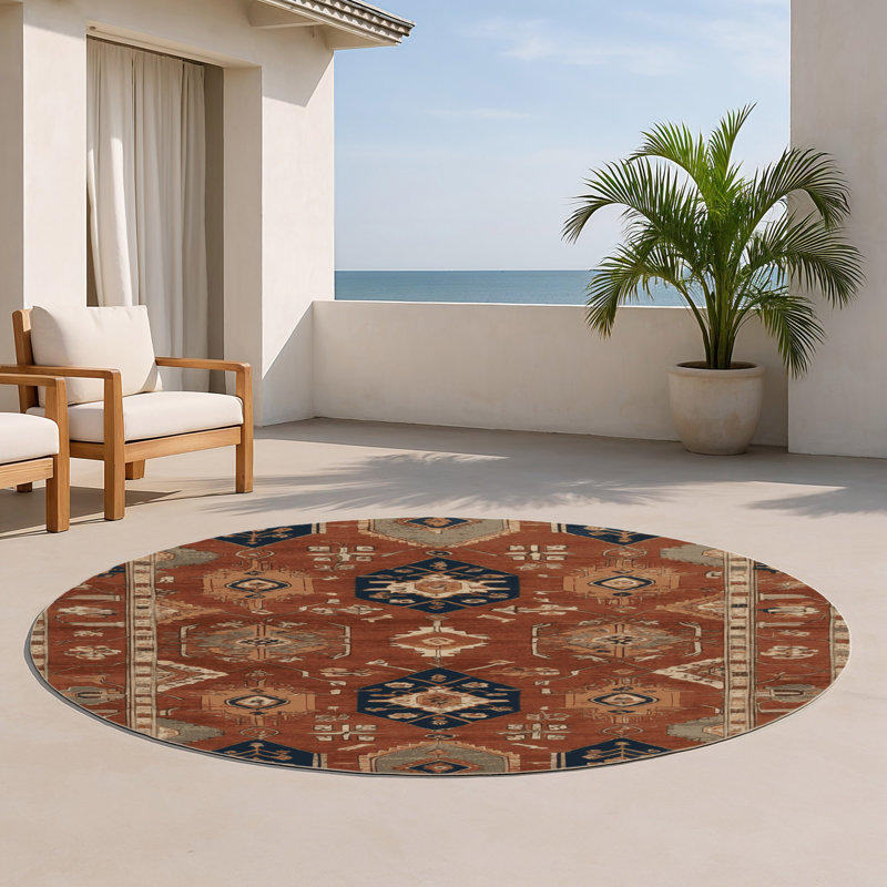 Persian Brown Indoor and Outdoor Area Rug, Round 5'