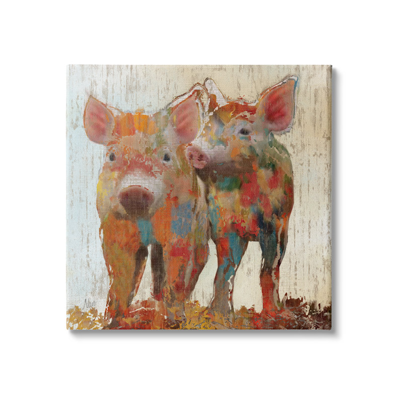 «Rustic Farm Pigs Abstract Contemporary Patchwork», impression, H 17 po x l 17 po x P 1,5 po, Toile tendue