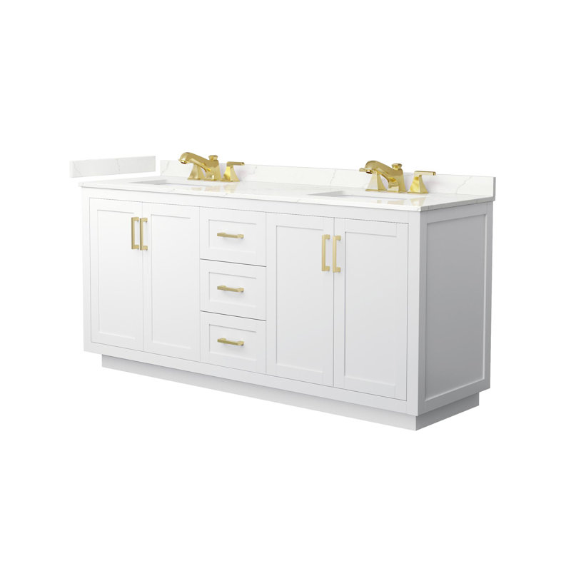 Miranda 72" Freestanding Double Bathroom Vanity with Quartz Top, Giotto Quartz, White, Brushed Gold