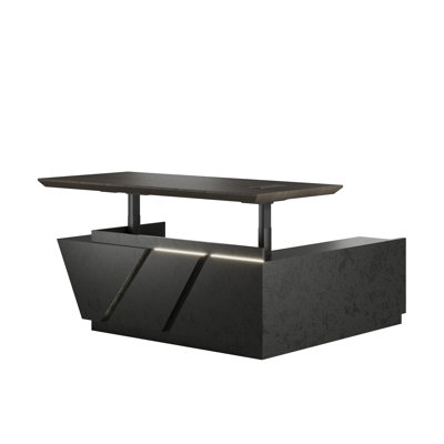 Adjustable Executive Desk - Luxury L Shaped Desk with Drawers, Large Table with File Cabinets, Executive Office Desks with LED Light Strip Home Office by Orren Ellis