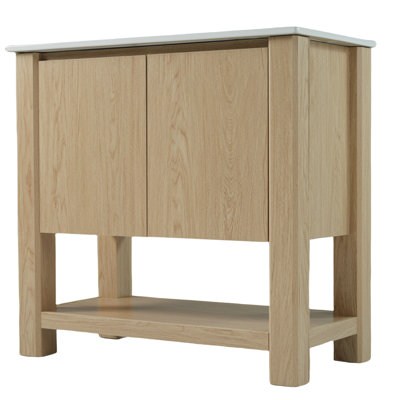 36" Modern Bathroom Vanity With Rectangle Ceramic Sink, Bathroom Cabinet With Large Storage Space And 45 Degrees Free-Handle Design Soft-Closing Doors, 1 Open Shelf At The Bottom