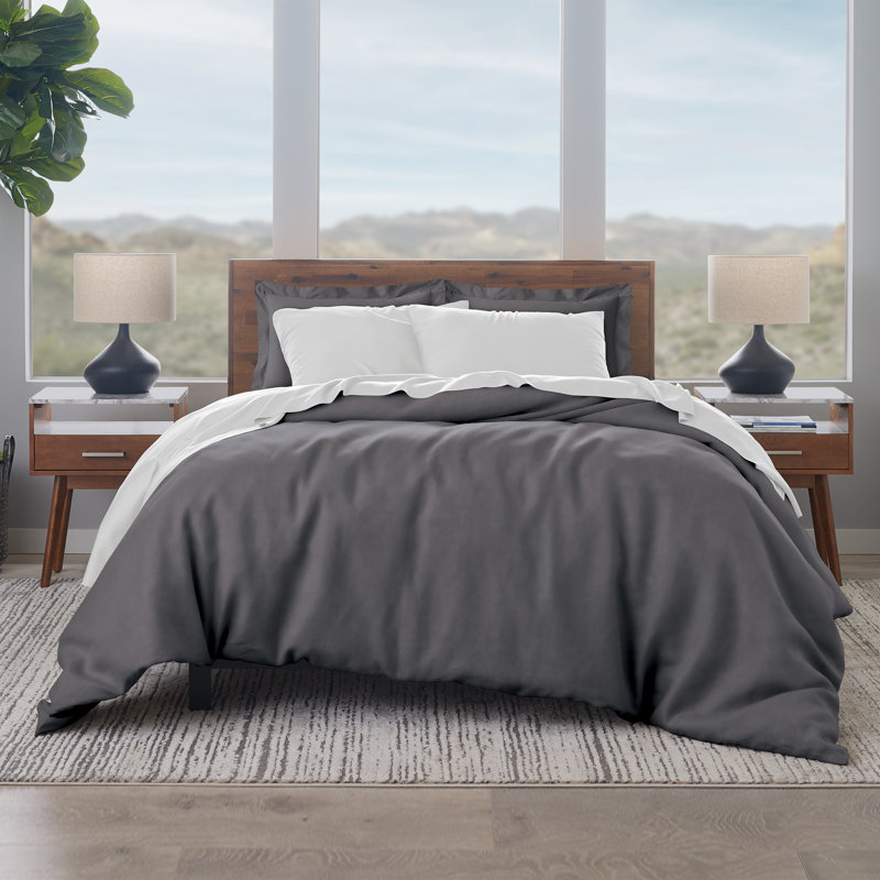 EJ Classic 100% Luxe Cotton Sateen Duvet Cover Set - Smooth & Breathable, King, Charcoal