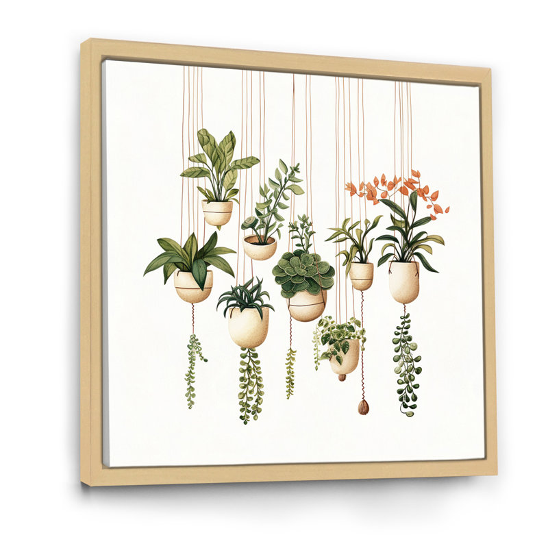 «Boho Botanical Joyful Hanging Houseplants I», reproduction sur toile, Cadre flottant brun, H 24 po x l 24 po x P 1 po
