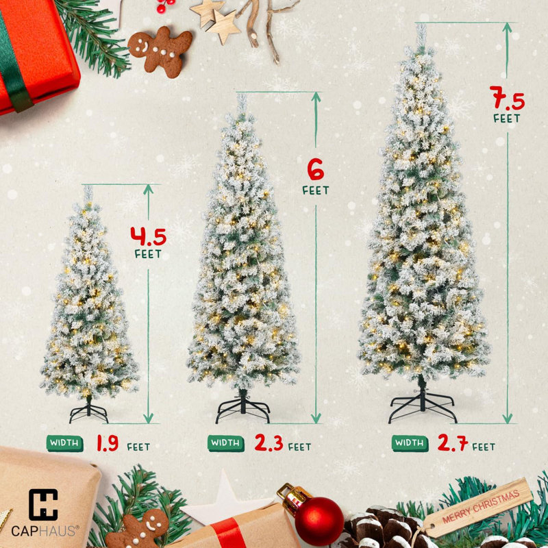 Arbre de Noël enneigé 7,5 pi avec 350 lumières DEL et 980 branches pré-articulées, 7.5'