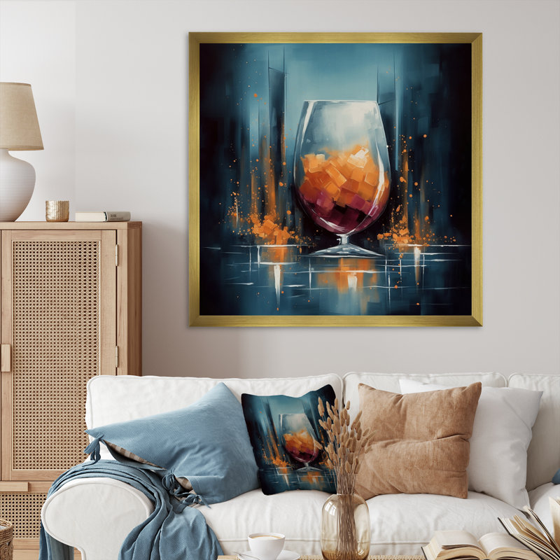 63183_Glam Cognac Glass I - Fashion Wall Art Living Room, H 36 po x l 36 po x P 1,5 po, Encadrement doré
