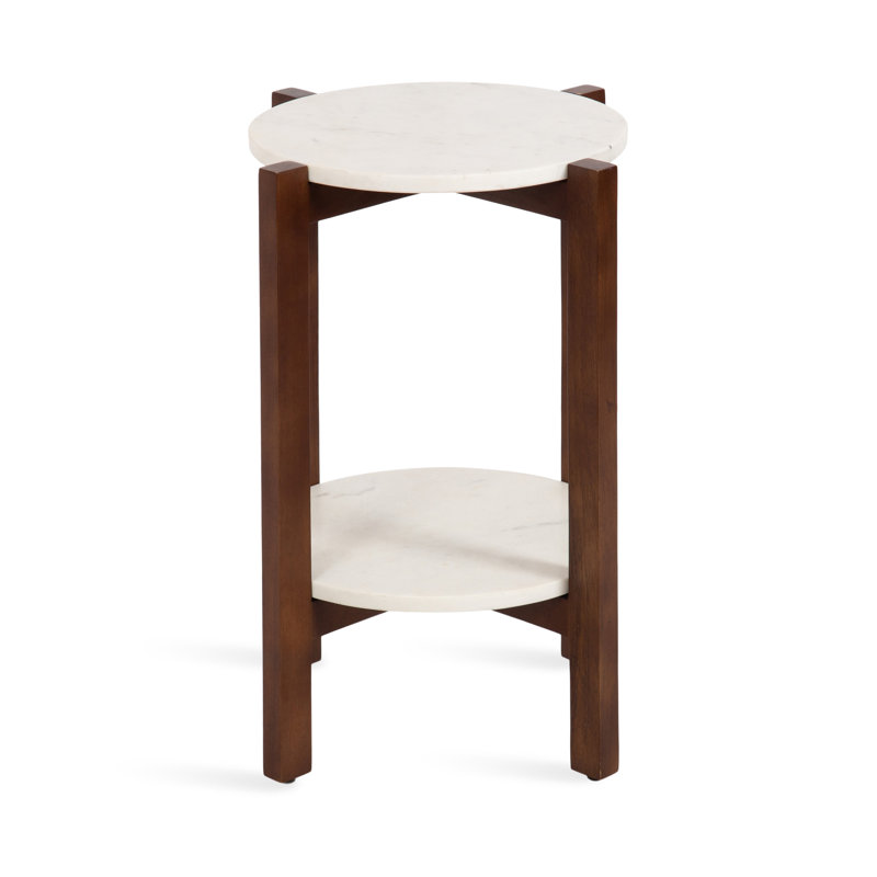 Round Tiered Marble Side Table, Walnut Brown