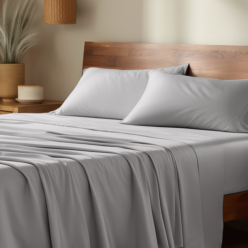Sheet Set - Rayon from Bamboo, Light Gray, Split Head Flex King Sheet Set with 2 Pillowcases