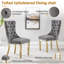 Ensemble de salle à manger rectangulaire 70 po, luxueux plateau en faux marbre blanc, base en acier inoxydable en forme de X, chaises rembourrées en velours avec garniture cloutée capitonnée-112383926-112383927