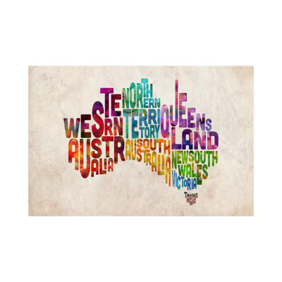 Australia Typographic Text Map by Michael Tompsett - Wrapped Canvas Print