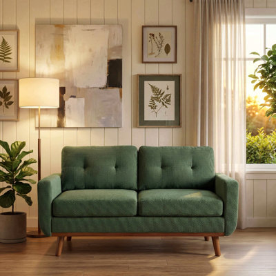 65-inch Modern Minimalist Two-Seater Sofa, featuring  nubby upholstery and solid wood legs