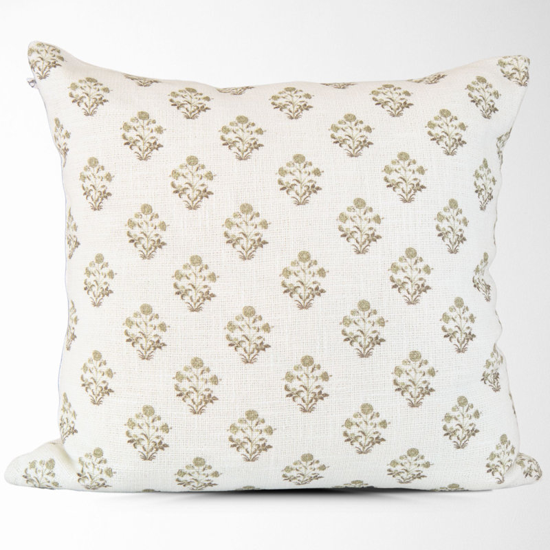Floral Cotton Pillow Cover, Square, Gold Floral