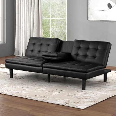 Leatherette Futon Sofa Bed With With Cupholder And USB