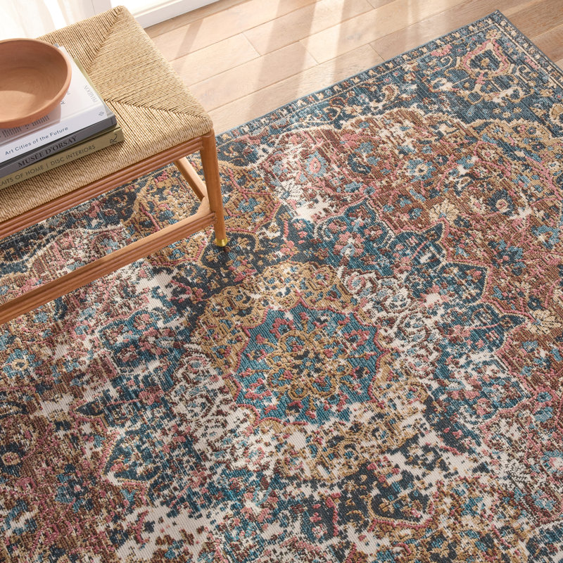 Tapis bleu foncé / brun / crème Forand, Rectangle 5 pi x 7 pi 3 po