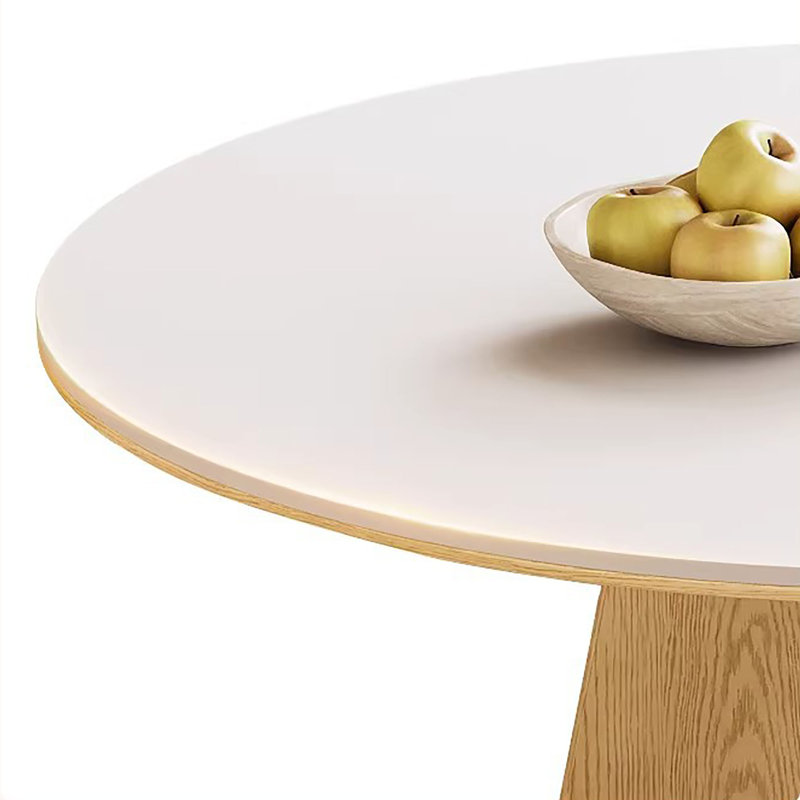 Table ronde ronde en fritté blanc et bois de frêne, H 29,5 po x l 43,3 po x P 43,3 po
