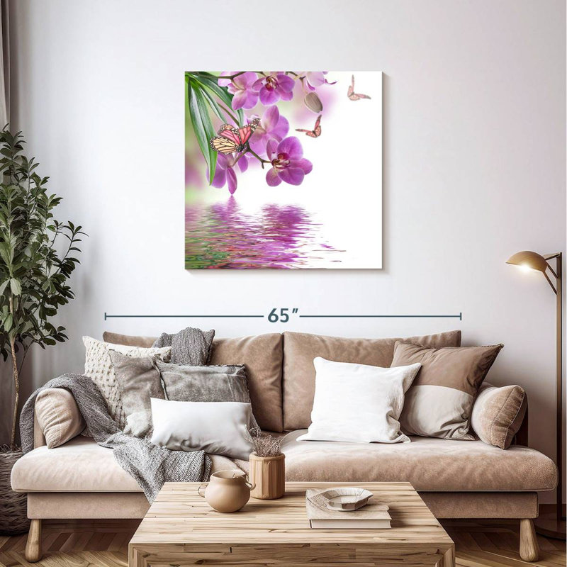 Orchidée Harnek et papillons, H 36 po x l 36 po
