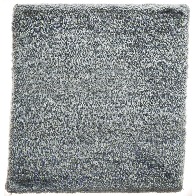 Tapis bleu clair en soie tissé à la main Minimalist, Carré 9 pi