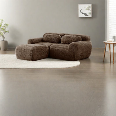 Chocolate L-shaped Sofas With Plush Fabric And Ergonomic Comfort For Home