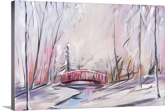 Sagefield «Red Bridge» par Circle Art Group, reproduction d'art sur toile tendue, H 24 po x l 36 po x P 1,25 po