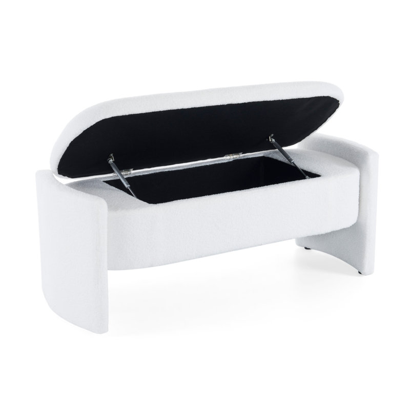 Elegant Long - Shaped Storage Ottoman Bench Of Boucle Material With Simple And Grand Design, White, White