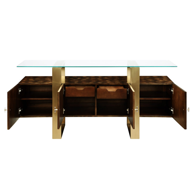 Buffet, table de buffet, armoire de salle à manger, crédence de bureau avec plateau en verre trempé
