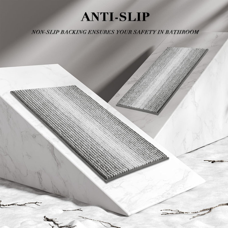 Ensembles de tapis et de tapis de salle de bain, tapis antidérapant 2 pièces en chenille épaisse et antidérapante, lavables à la machine (20 po x 47 po plus 16 po x 24 po, gris)