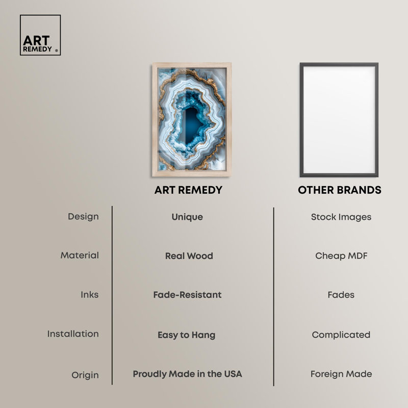 «Godeed Geode Eye Duo», art mural bleu par Art Remedy, H 31 po x l 21 po, Crème, crème